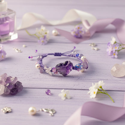 Heart Amethyst Bracelet – Raw Purple Stone