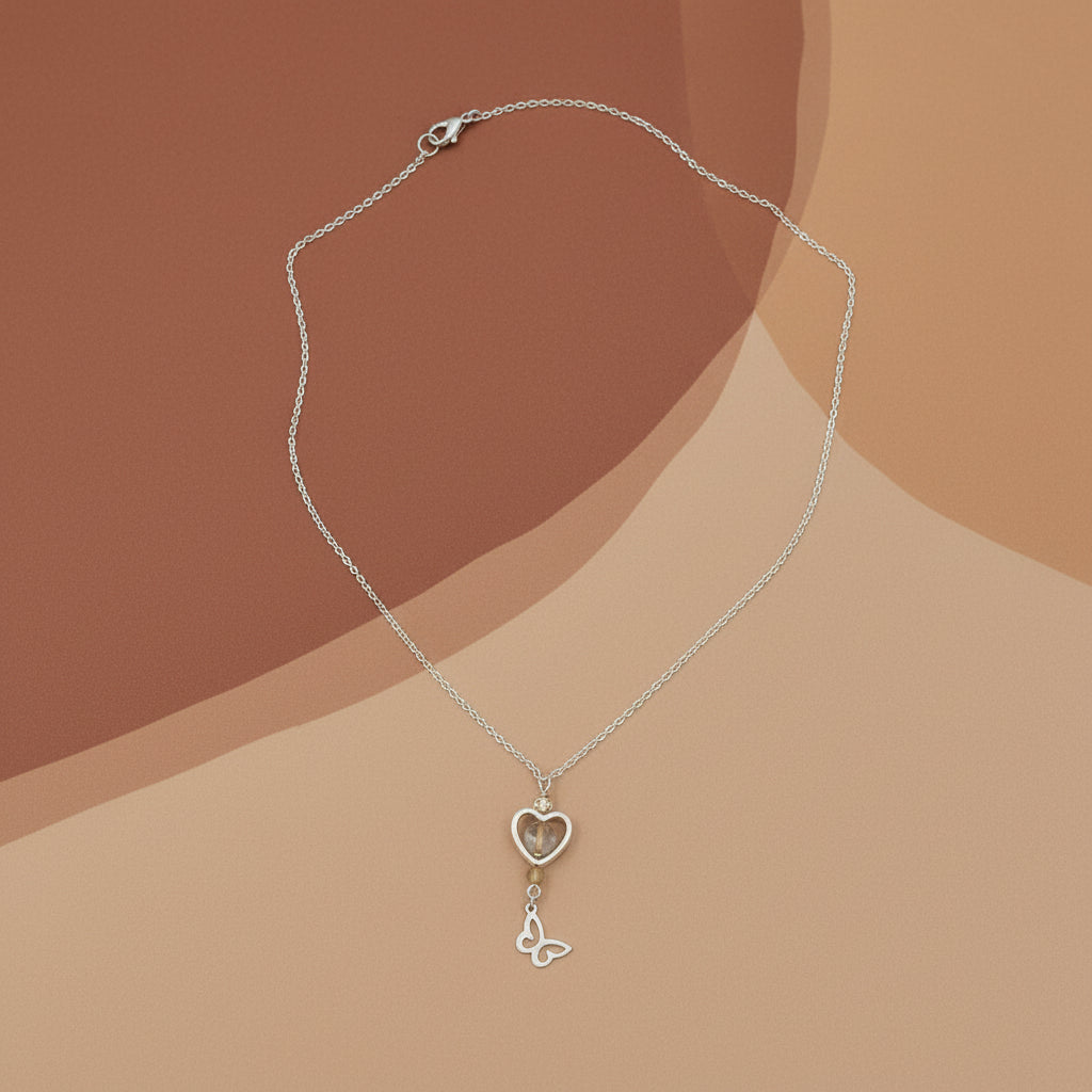 925 Sterling Silver Heart Necklace with Golden Rutilated Quartz