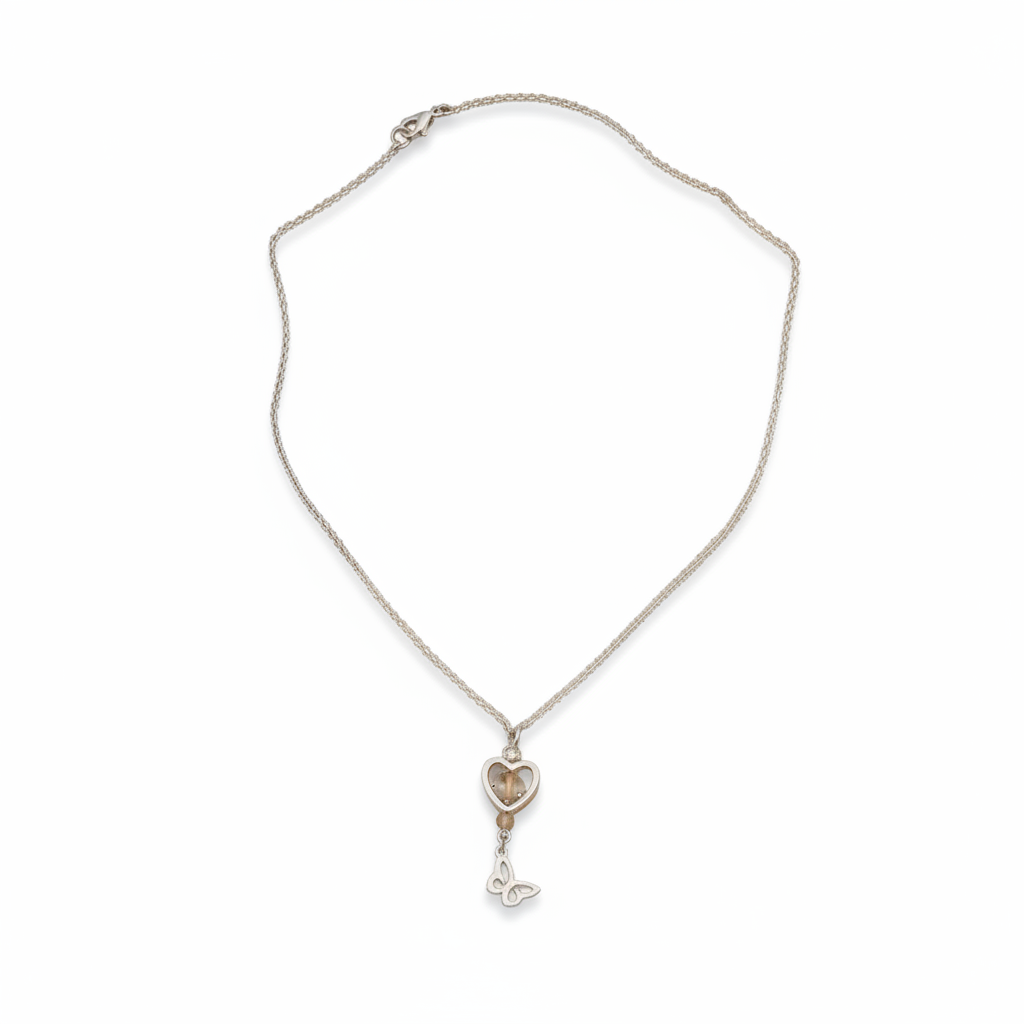 925 Sterling Silver Heart Necklace with Golden Rutilated Quartz