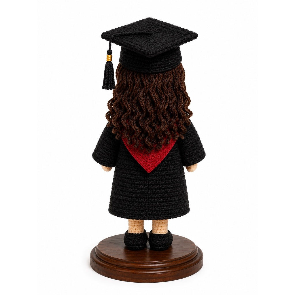 Custom Crochet Graduation Doll with Wooden Base