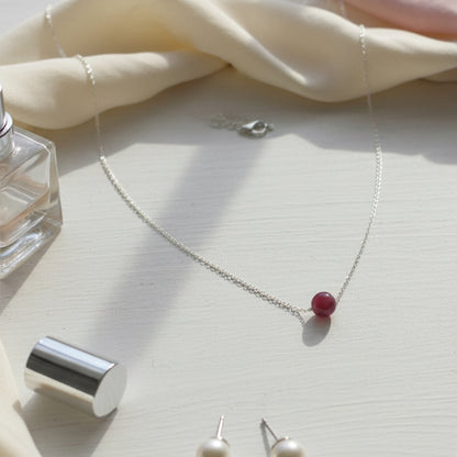 Minimalist Peach Moonstone Silver Necklace