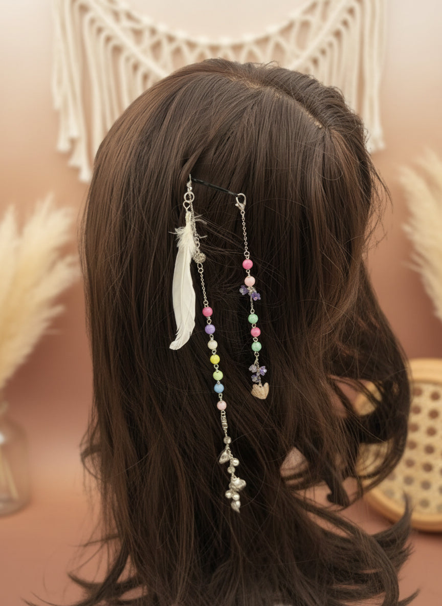 Pastel Beaded Mermaid Hairpin with Charms