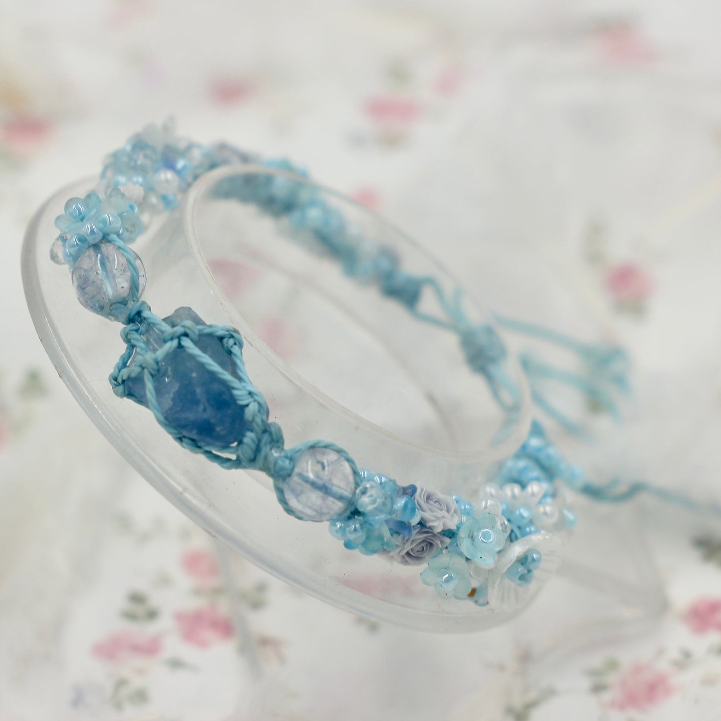 Raw Blue Fluorite and Flower Marcame Bracelet