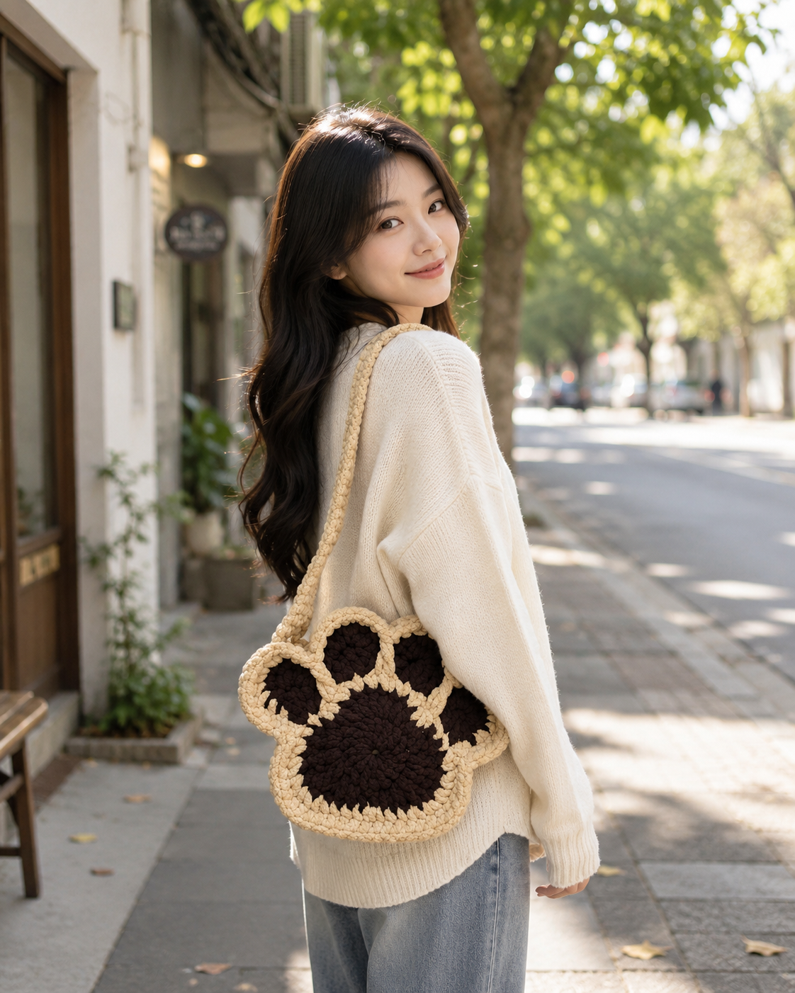 Custom Crochet Paw Print Bag with Magnetic Snap Closure