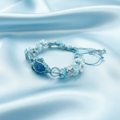Raw Blue Fluorite and Flower Marcame Bracelet