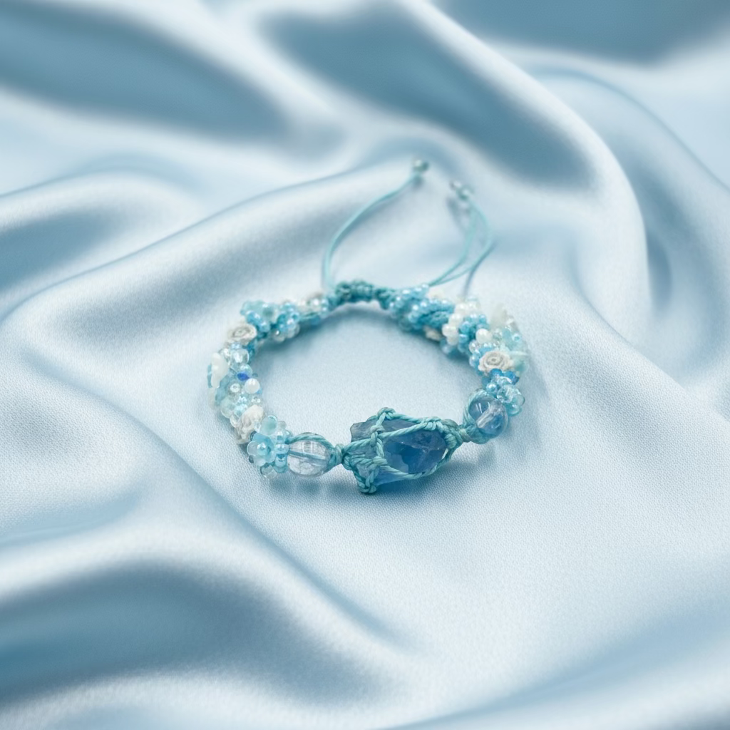 Raw Blue Fluorite and Flower Marcame Bracelet