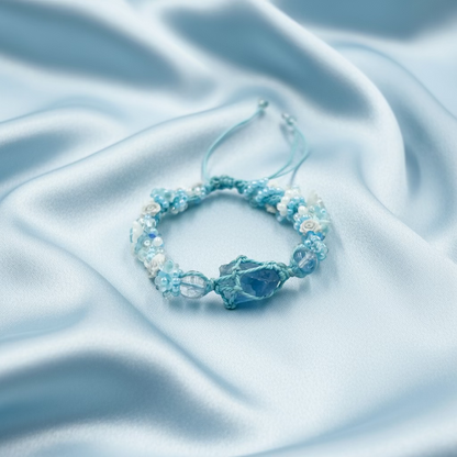 Raw Blue Fluorite and Flower Marcame Bracelet