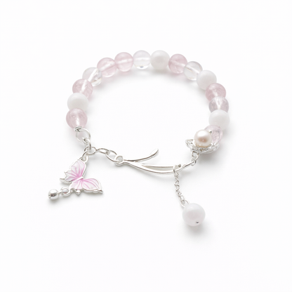 Pink Crystal Bracelet with Lotus Pearl Charm