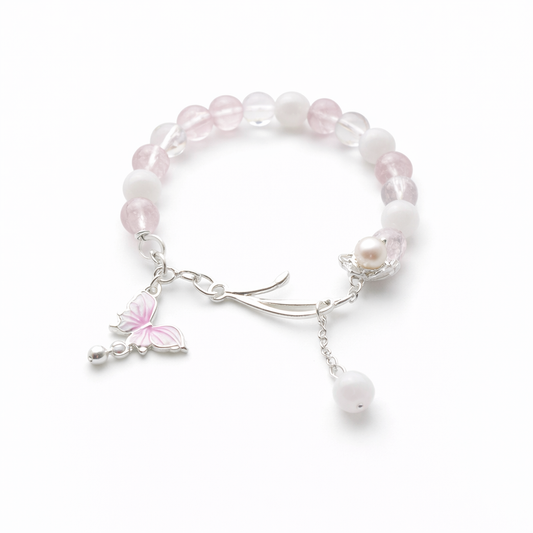 Pink Crystal Bracelet with Lotus Pearl Charm