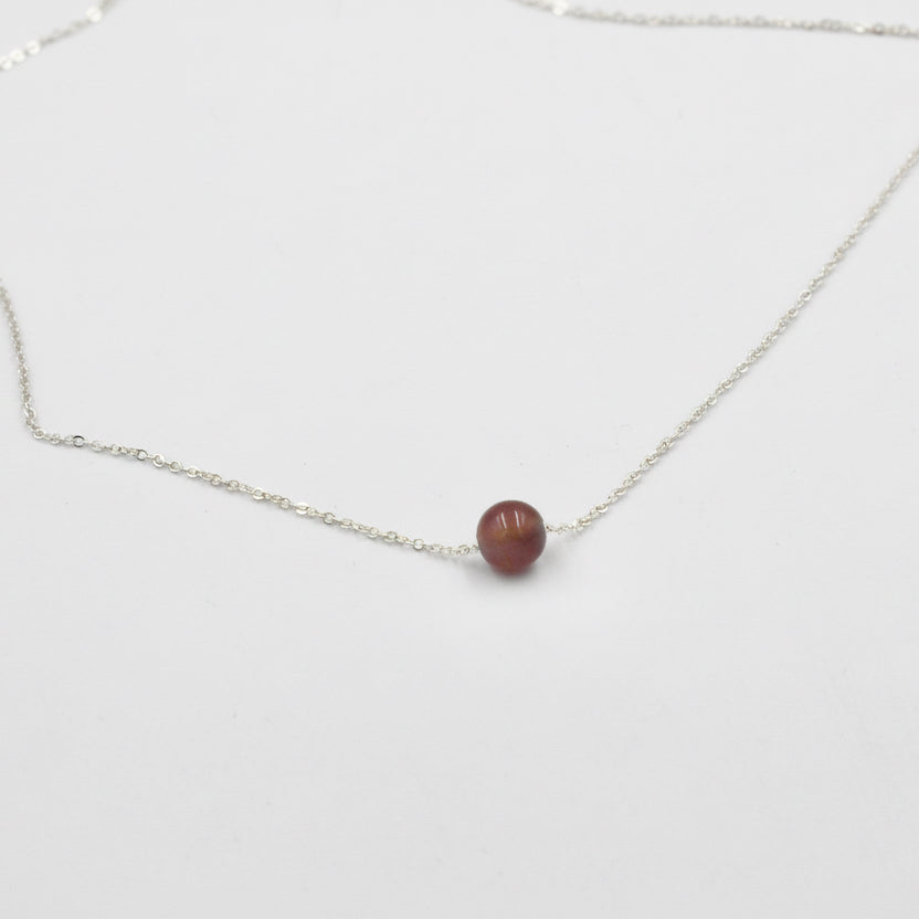 Minimalist Peach Moonstone Silver Necklace