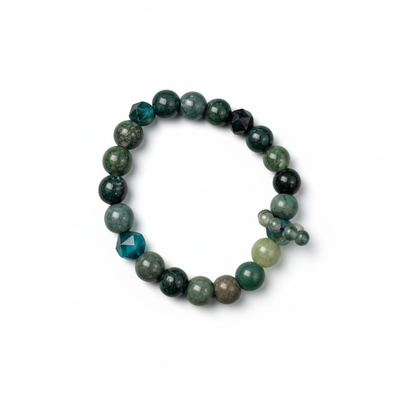 Moss Agate Bracelet with Faceted Tiger’s Eye