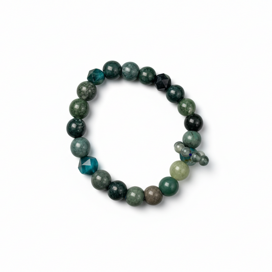 Moss Agate Bracelet with Faceted Tiger’s Eye