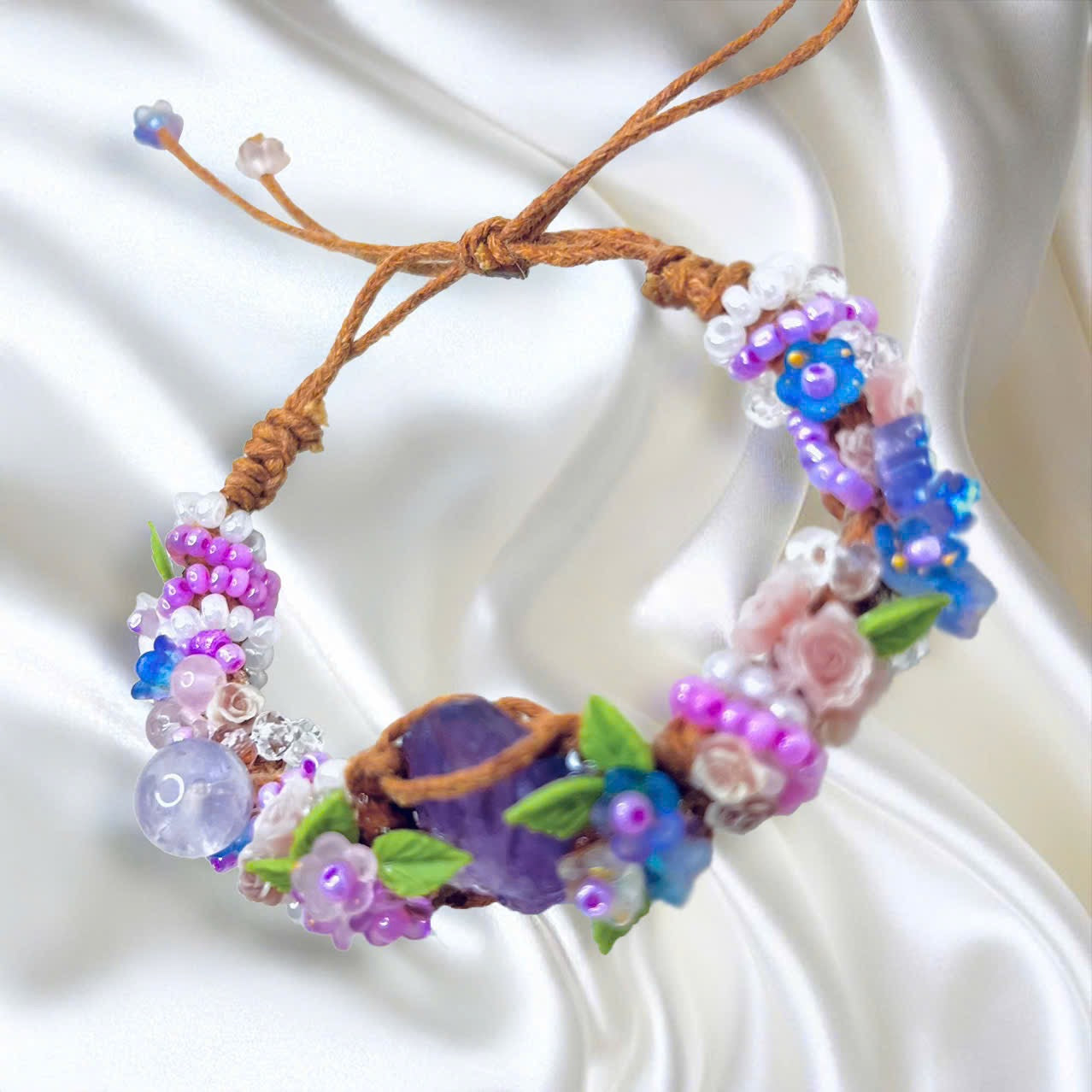 Flower and Raw Amethyst Bracelet