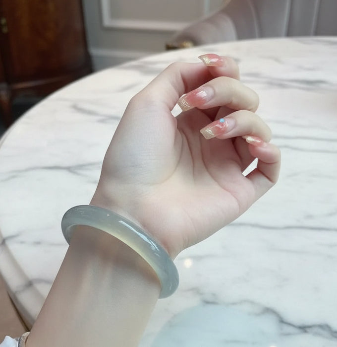 Dark Blue Agate Bangle – Glossy Polished Agate Bracelet, Deep Blue Stone Bangle