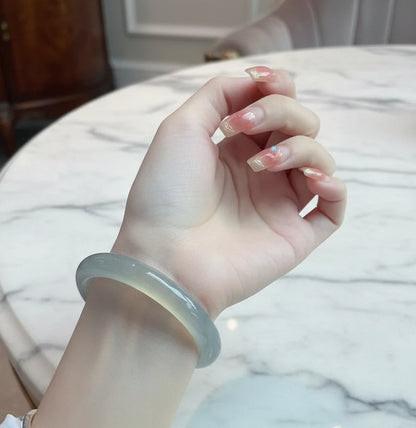 Dark Blue Agate Bangle – Glossy Polished Agate Bracelet, Deep Blue Stone Bangle