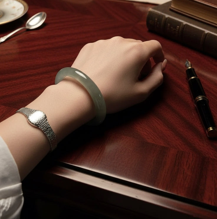 Dark Blue Agate Bangle – Glossy Polished Agate Bracelet, Deep Blue Stone Bangle