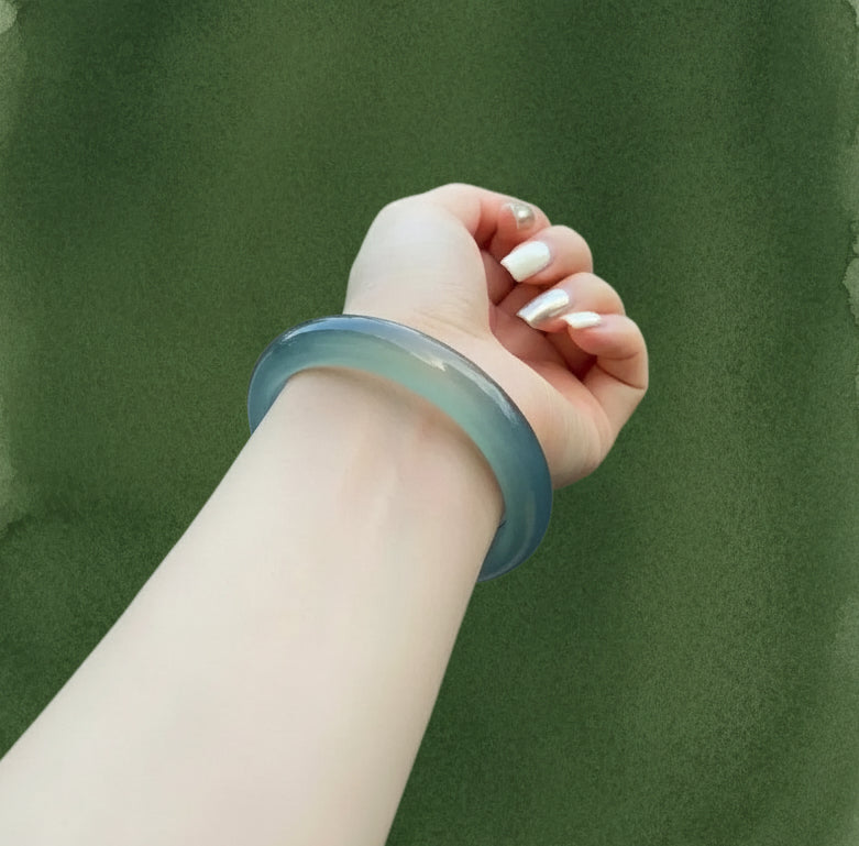 Dark Blue Agate Bangle – Glossy Polished Agate Bracelet, Deep Blue Stone Bangle