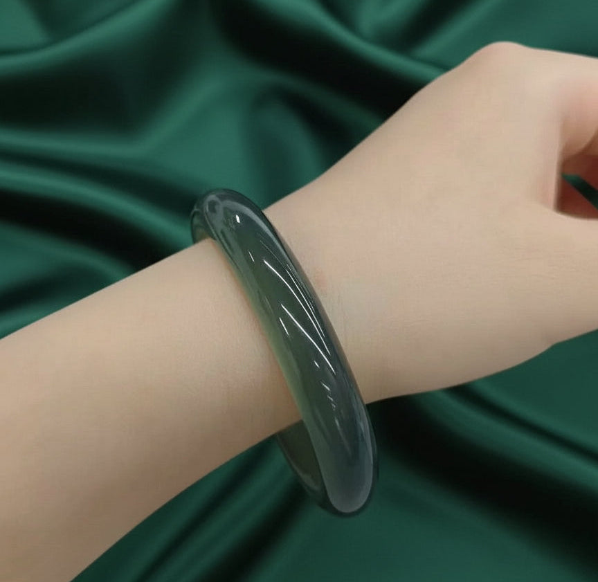 Dark Blue Agate Bangle – Glossy Polished Agate Bracelet, Deep Blue Stone Bangle