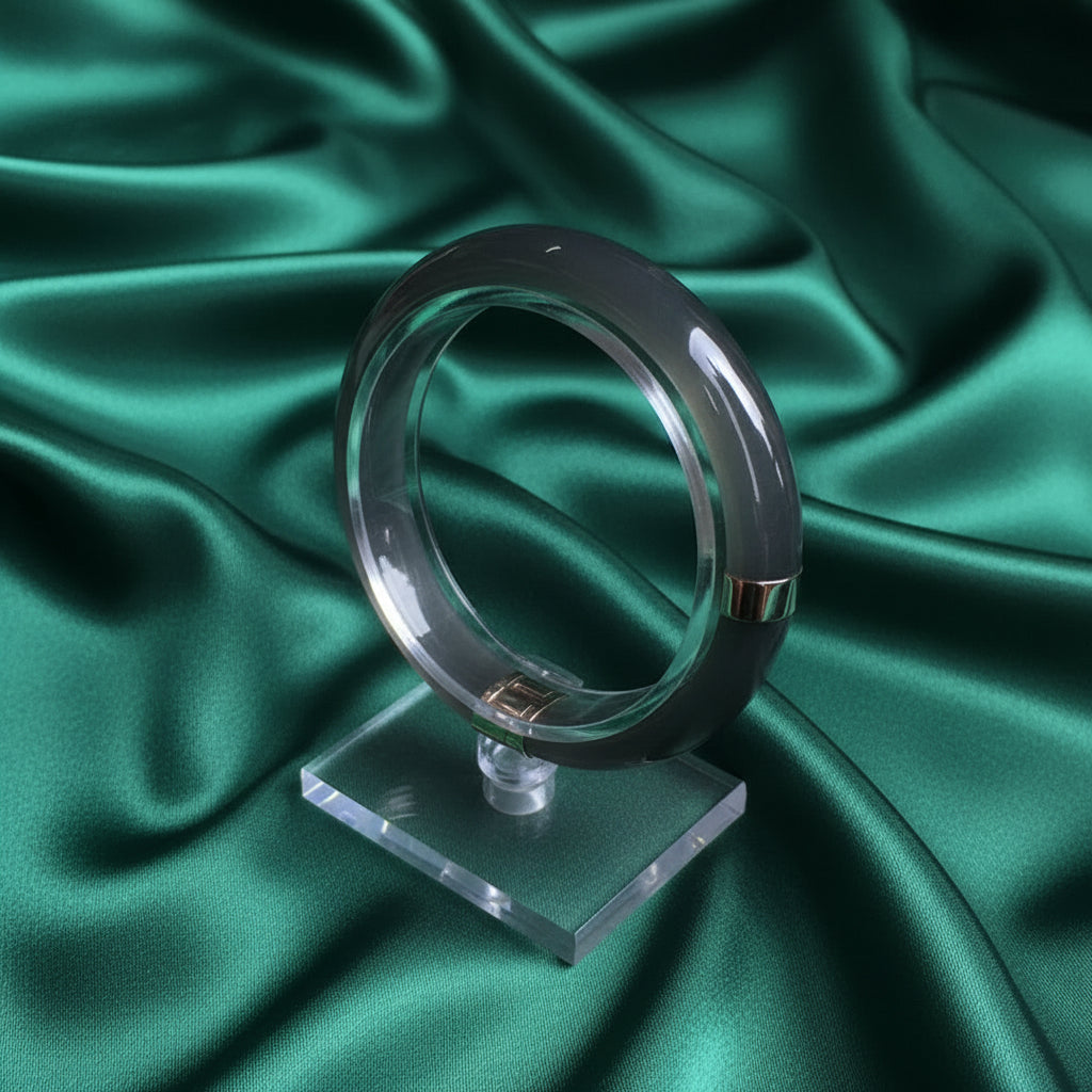 Dark Blue Agate Bangle – Glossy Polished Agate Bracelet, Deep Blue Stone Bangle