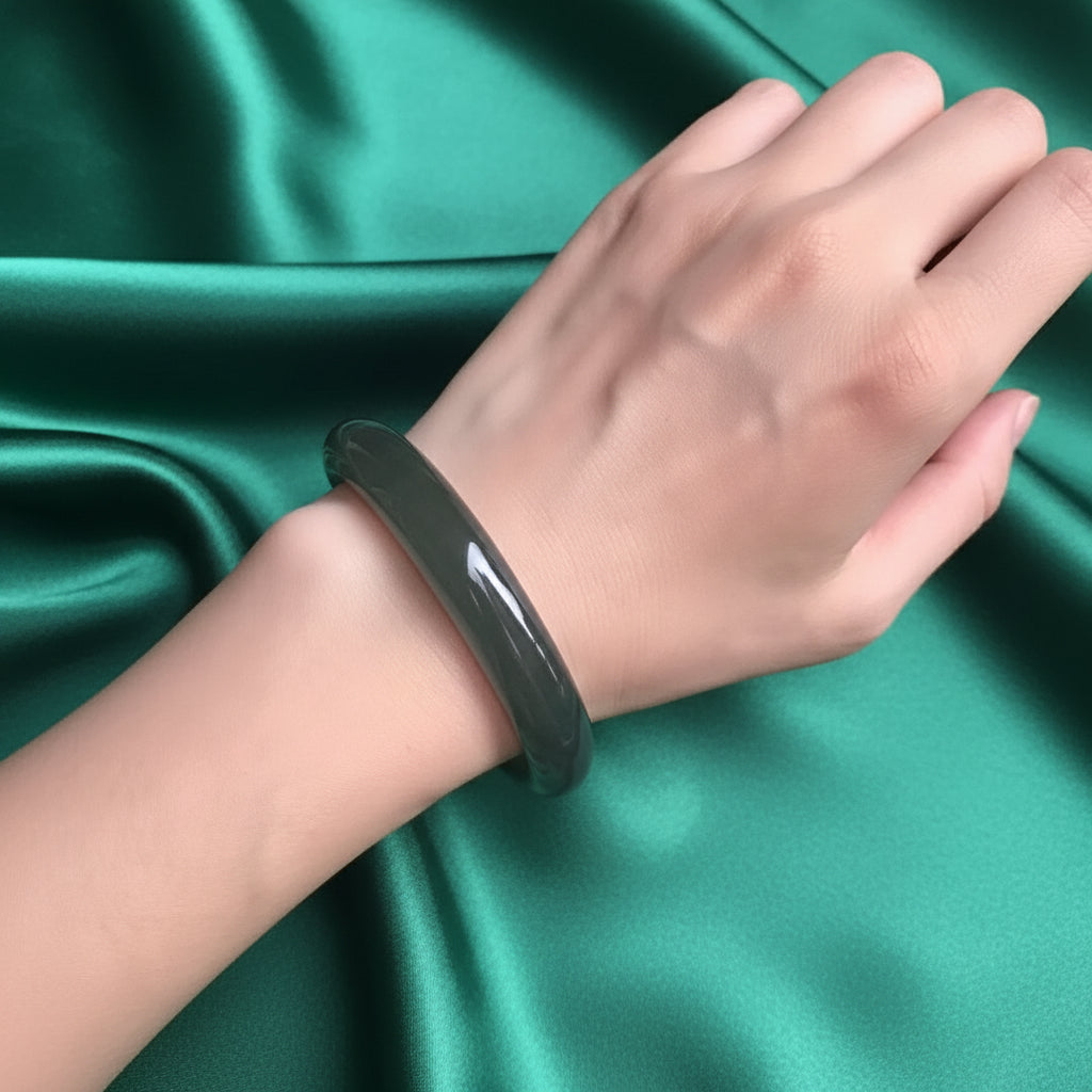 Dark Blue Agate Bangle – Glossy Polished Agate Bracelet, Deep Blue Stone Bangle