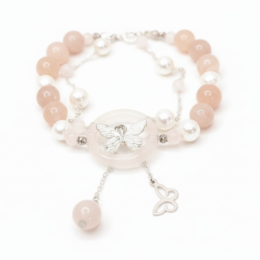 Sunstone And Natural Pearl Bracelet