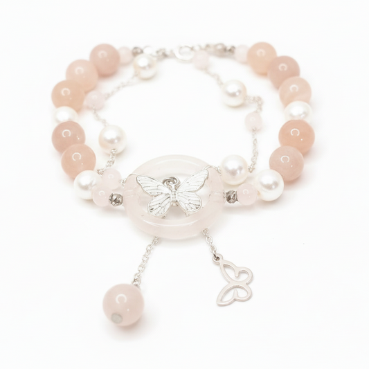 Sunstone And Natural Pearl Bracelet