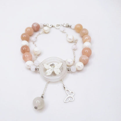Sunstone And Natural Pearl Bracelet
