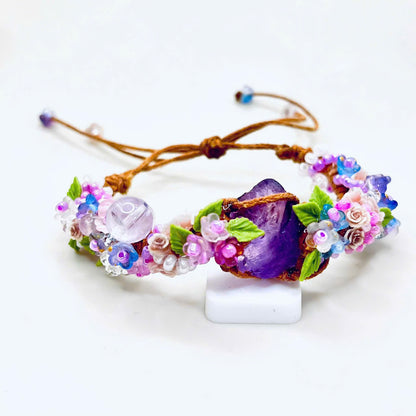 Flower and Raw Amethyst Bracelet