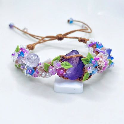 Flower and Raw Amethyst Bracelet