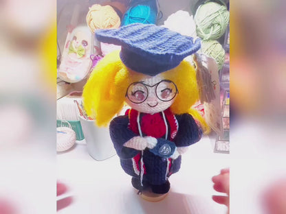 Custom Crochet Graduation Doll with Wooden Base
