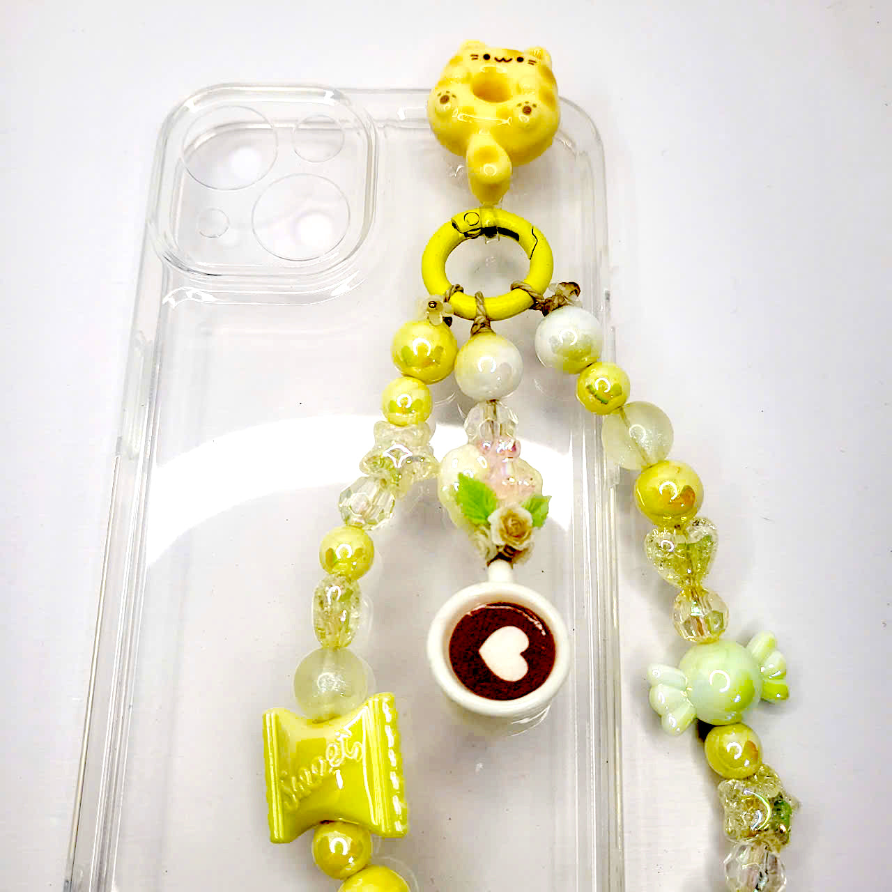 Phone keychain With Case, Yellow Phone Keychain, Cute Cat Keychain