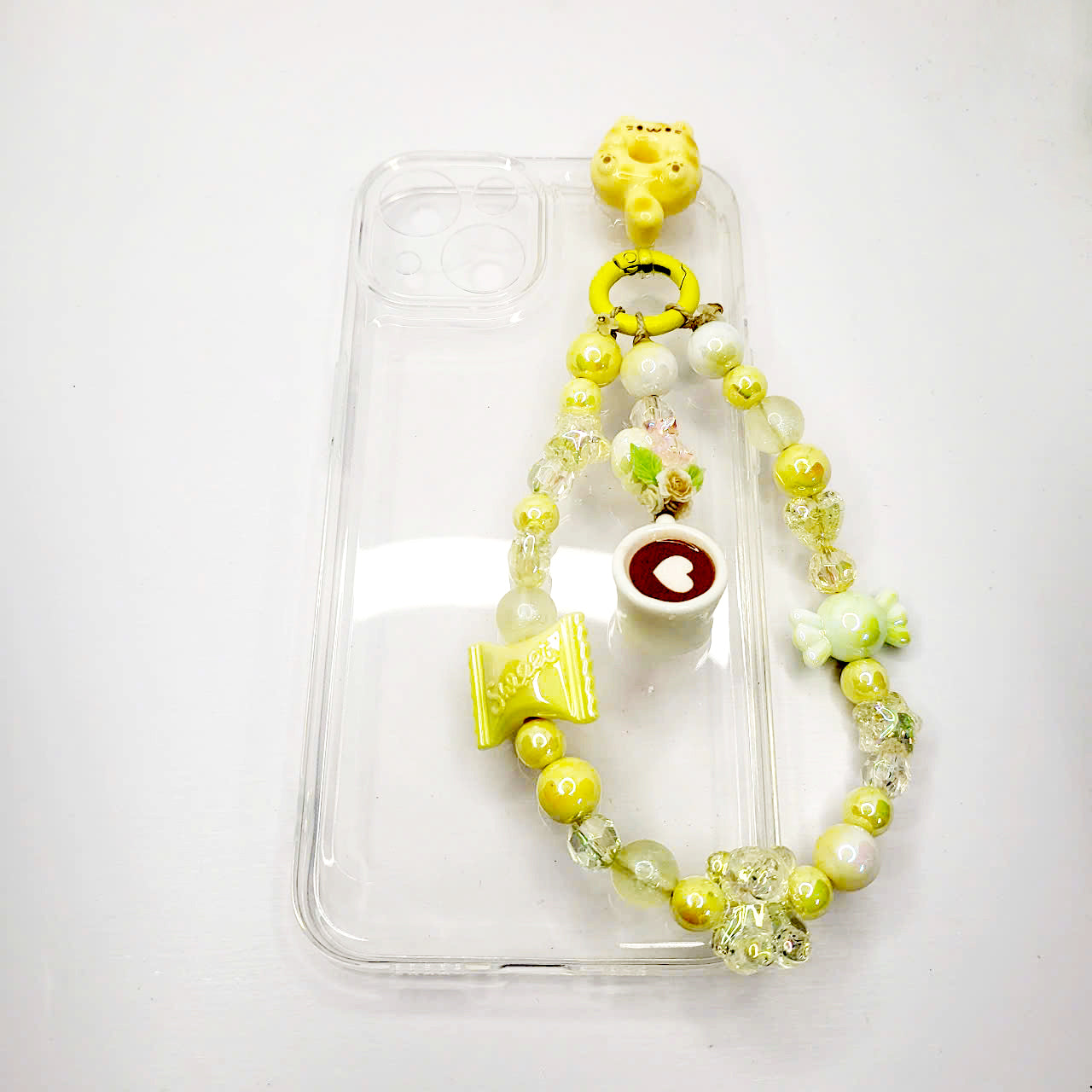 Phone keychain With Case, Yellow Phone Keychain, Cute Cat Keychain
