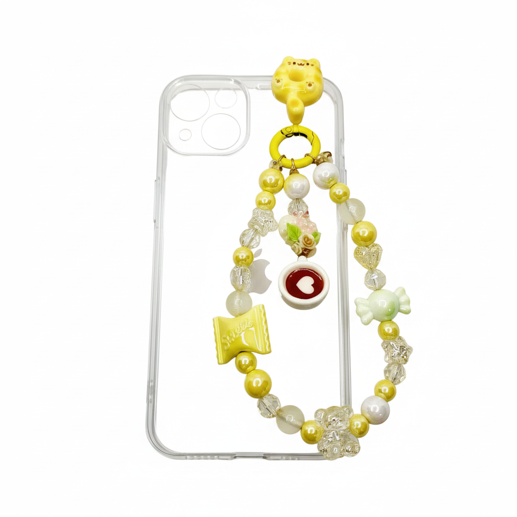 Phone keychain With Case, Yellow Phone Keychain, Cute Cat Keychain