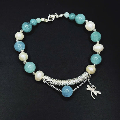 Amazonite and Freshwater Pearl Bracelet