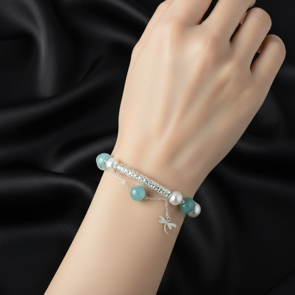 Amazonite and Freshwater Pearl Bracelet